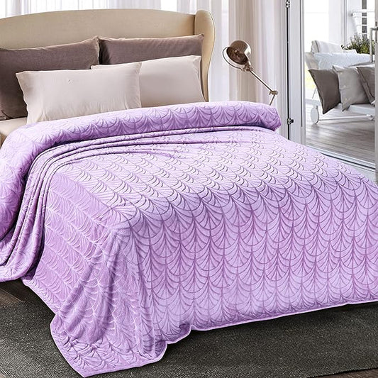 Whale Flotilla Flannel Fleece Twin Size Blanket for Bed, Soft Fluffy Velvet Bedspread Coverlet with Decorative Vintage Pattern for All Season, Warm and Lightweight, 60x80 Inch, Lilac