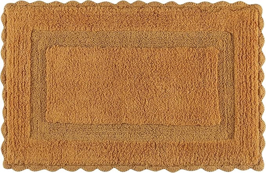 Cotton Crochet Bathmat with Antiskid 21x34 Mustard, 100% Pure Cotton, Super Soft White, Plush & Absorbent, Hand Tufted Heavy Weight Construction, Full Reversible Step Out Rugs
