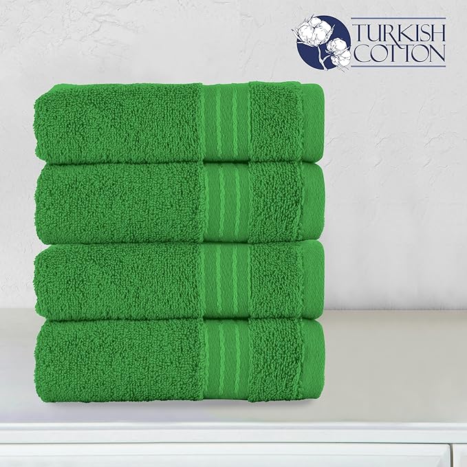 Elegant Comfort Premium Turkish Cotton 4 Pack Hand Towel Set - 16 x 28 inch, Luxurious Hotel Spa Quality 100% Turkish Cotton 4PC Hand Towel Set - Highly Absorbent - Soft Bathroom Towels, Emerald Green