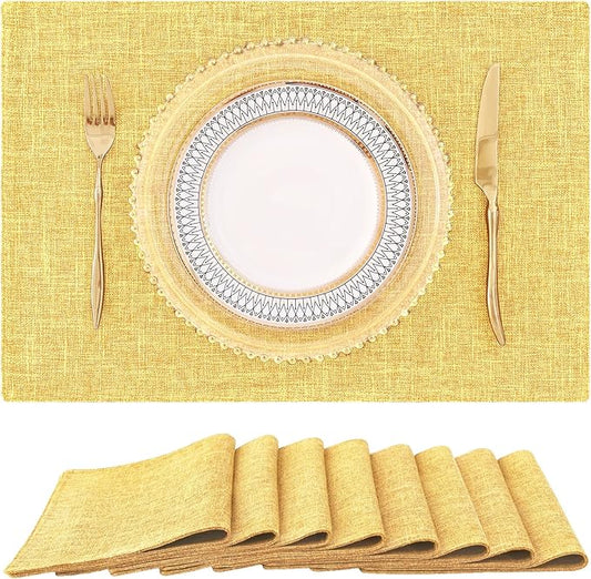 homing Mustard Yellow Cloth Placemats Set of 8 – Cotton Linen Blend Washable Farmhouse Dining Table Mats for Fall & Thanksgiving, Easy to Clean, 13 x 19 Inch