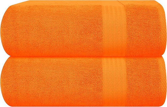 GLAMBURG Premium Cotton Oversized 2 Pack Bath Sheet 35x70-100% Pure Cotton - Ideal for Everyday use - Ultra Soft & Highly Absorbent - Machine Washable - Orange
