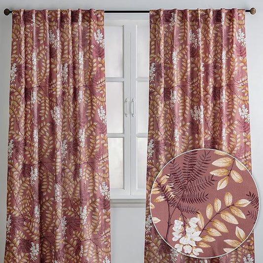 Maison d' Hermine Curtains for Living Room 100% Cotton 108 inch Length Two Panels Light Filtering Curtains for Bedroom Windows with Rod and Loop Pockets Drapes (Feuillage Cameo Brown, 50" W x 108" L)