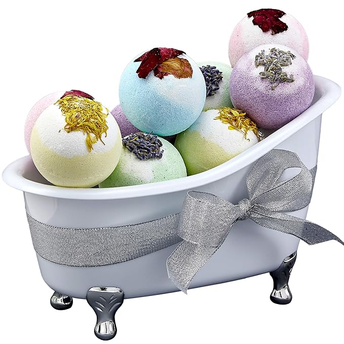 Bath Bombs Gift Set for Women and Men, 10 Oversized Two Tone Bath Fizzies with Shea & Coco Butter Dry Flower Petals, Rich Spa Bath Set in Cute Tub, Multiple Fragrances, Birthday Gifts