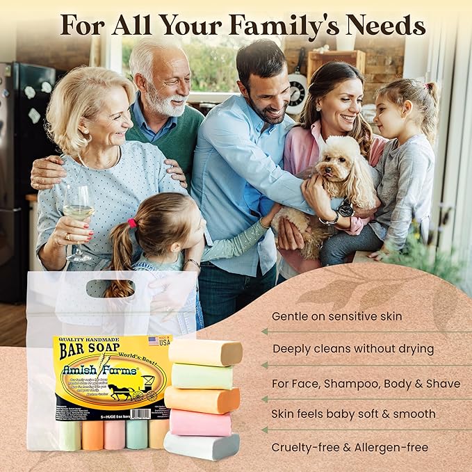Amish Farms Soap Bar with All Natural Bentonite Clay | Made in USA, Vegan Moisturizing for Sensitive Skin | Women & Mens Face & Body Bath Soap for Shower | Clean Scent | 5 Ounce Each (5 Bars)