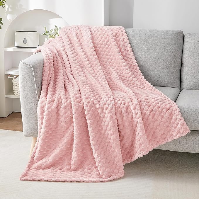EXQ Home Fleece Throw Blanket for Couch or Bed - 3D Imitation Turtle Shell Jacquard Decorative Blankets - Cozy Soft Lightweight Fuzzy Flannel Blanket Suitable for All Seasons(50"×60",Pink)