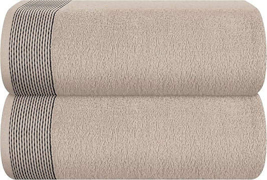 Belizzi Home Cotton 2 Pack Oversized Bath Sheet 35 x 70, Large Bath Sheet, Ultra Absorbent, Compact, Eco-Friendly and 100% Recyclable, Quick Drying and Lightweight Towel - Tan