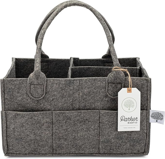 Parker Baby Diaper Caddy - Nursery Storage Bin and Car Organizer for Diapers and Baby Wipes (Peppercorn, Regular)