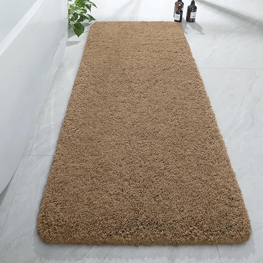 AROGAN Luxury Long Bathroom Runner Rug, 24x60 Inch Thick Soft and Absorbent Non Slip Bath Mat, Rubber Backing Quick Dry Rugs Carpets, Machine Washable Plush Mats for Shower Floor, Brown