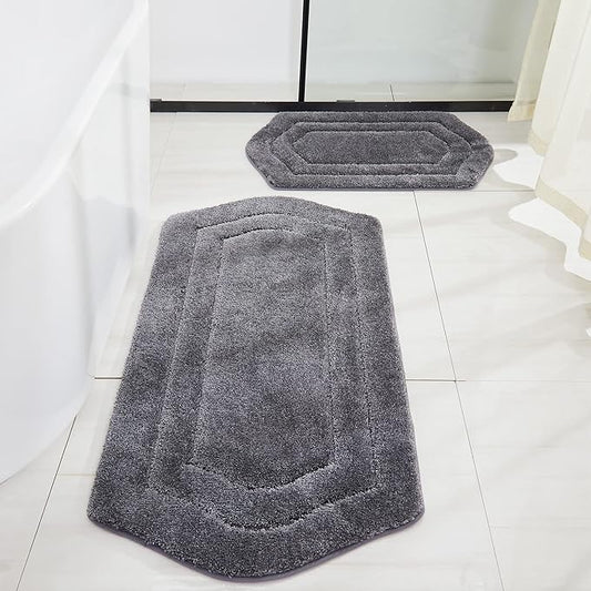 COSY HOMEER Extra Thick Bath Rugs for Bathroom - Anti-Slip Bath Linen Sets Mats Soft Plush 100% Strong Polyester Living Room Bedroom Water Absorbent(Grey,20x32+24x48 -Inches)