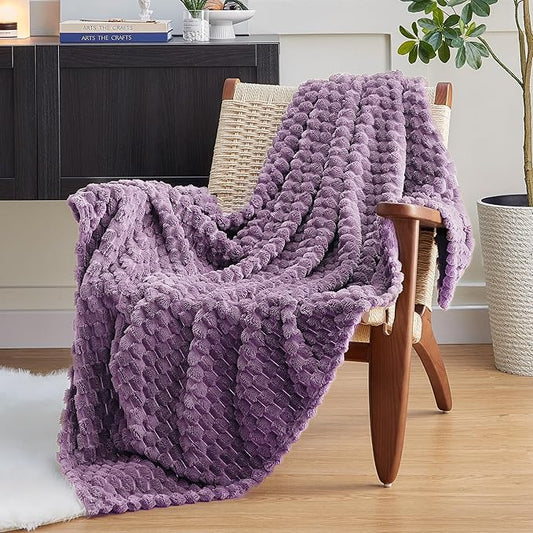 EXQ Home Fleece Throw Blanket for Couch or Bed - 3D Imitation Turtle Shell Jacquard Decorative Blankets - Cozy Soft Lightweight Fuzzy Flannel Blanket Suitable for All Seasons(50"×60",Light Purple)