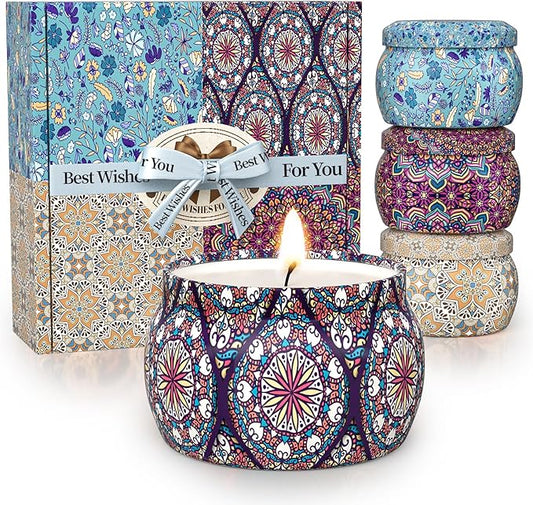 Scented Candle Present Set, 4 Pack 4.4 Oz Scented Candles, 120H Lasting Burn Candles for Home Scented, Soy Wax, Presents for Women, Ideal Presents for Birthday