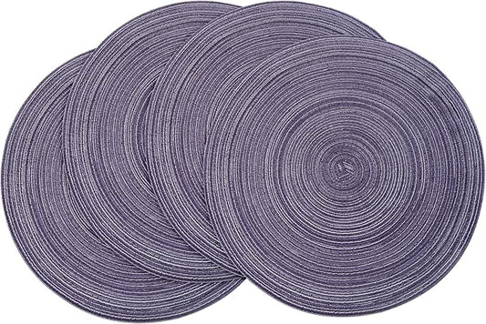 Floroom 15 Inch Round Braided Placemats Set of 4, Washable Heat Resistant Cotton Polyester Circle Place Mats for Kitchen Dining Table - Lavender