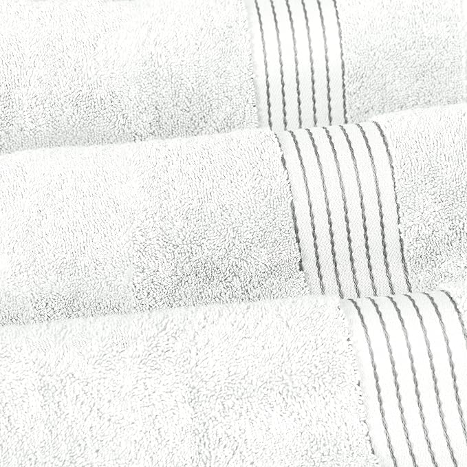 Elegant Comfort Premium Cotton 6-Piece Towel Set, Includes 2 Washcloths, 2 Hand Towels and 2 Bath Towels, 100% Turkish Cotton - Highly Absorbent and Super Soft Towels for Bathroom, White/Gray
