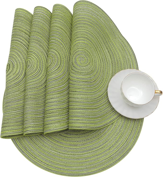 SHACOS Round Placemats Set of 4 Round Table Placemats Braided Cotton Place Mats 15 inch for Kitchen Dining Table Holiday Party (Pea Green, 4)