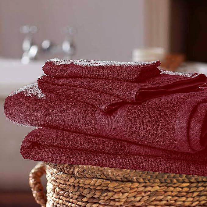 BOUTIQUO 8 Piece Towel Set 100% Ringspun Cotton, 2 Bath Towels 27X54, 2 Hand Towels 16X28 and 4 Washcloths 13X13 - Ultra Soft Highly Absorbent Machine Washable Hotel Spa Quality - Burgundy