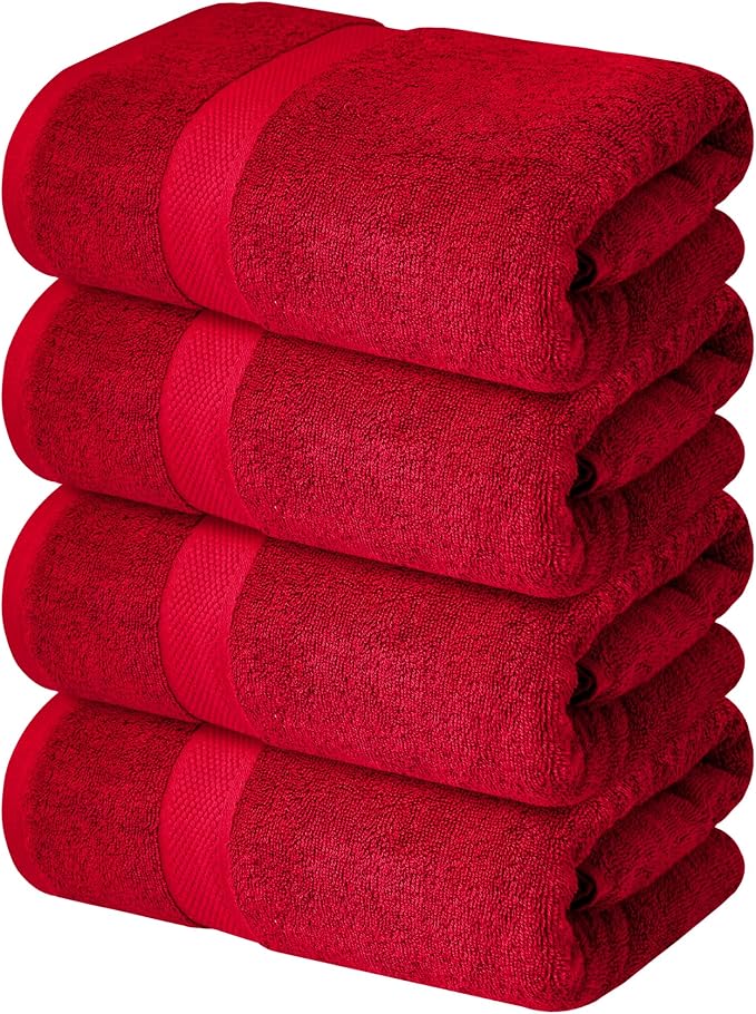 Infinitee Xclusives Luxury 100% Ring-Spun Cotton Bath Towels Set of 4 (27x54 inches) – Soft, Absorbent & Quick-Drying Towels for Bathroom, Gym, Spa & Hotel Use (Intimate Red)