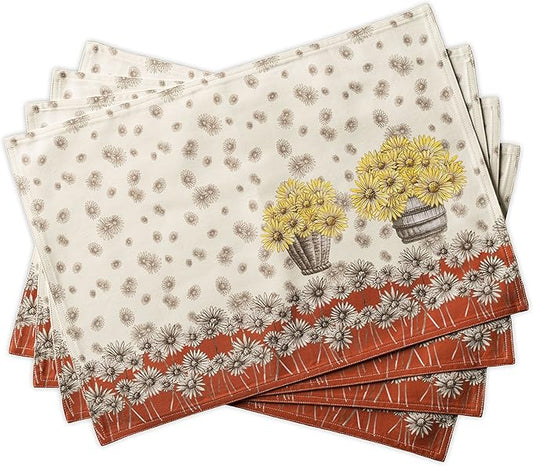 Maison d' Hermine Placemats Set of 4 100% Cotton Washable Cloth Place Mats, Reusable Table Mats for Kitchen Dining Decoration, Party, Wedding, Restaurant (Bagatelle, 13" x 19")