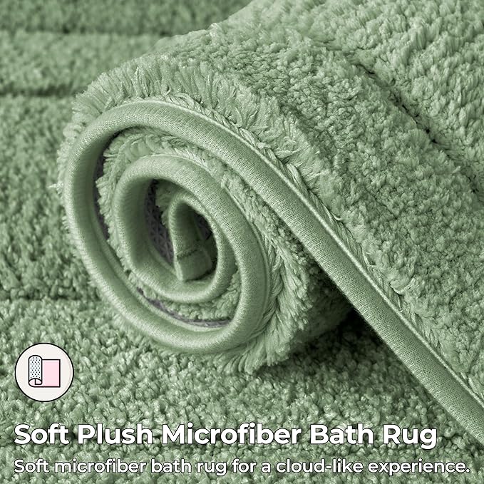 GRANNY SAYS Sage Green Bathroom Rugs Non Slip, 48" x 24", Small Bathroom Rugs Washable，Bath Mats for Floor, Microfiber Bath Mat for Tub, Absorbent Shower Rug
