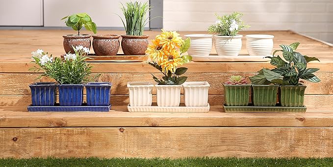 DII Ceramic Planter Collection Herb Pot Set, White Square, 12x4x4