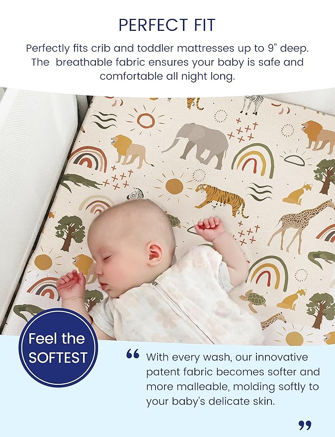 TotAha Jungle Animal Crib Sheets for Girls Boys 2 Pack, Fitted Baby Crib Sheet Neutral for Standard Crib Mattress & Toddler Bed Mattress (52"x28"), Ultra Soft Baby Sheets