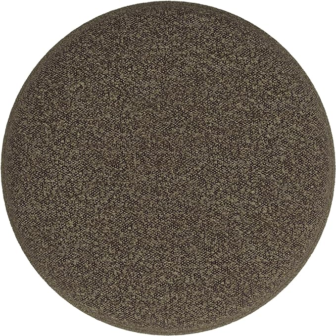 HomePop Upholstered Round Ottoman Home Décor|Foot Rest Ottoman - Dark Brown Boucle