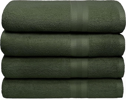 BOUTIQUO Premium Cotton 4 Pack Bath Towel Set - 100% Pure Cotton - 4 Bath Towels 27x54 - Ideal for Everyday use - Ultra Soft & Highly Absorbent - Olive Green