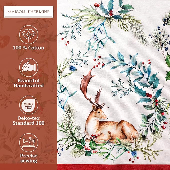 Maison d' Hermine Placemats Set of 4 100% Cotton Washable Cloth Place Mats, Reusable Table Mats for Kitchen Dining Decoration, Party, Wedding, Restaurant (Holly Time, 13" x 19")