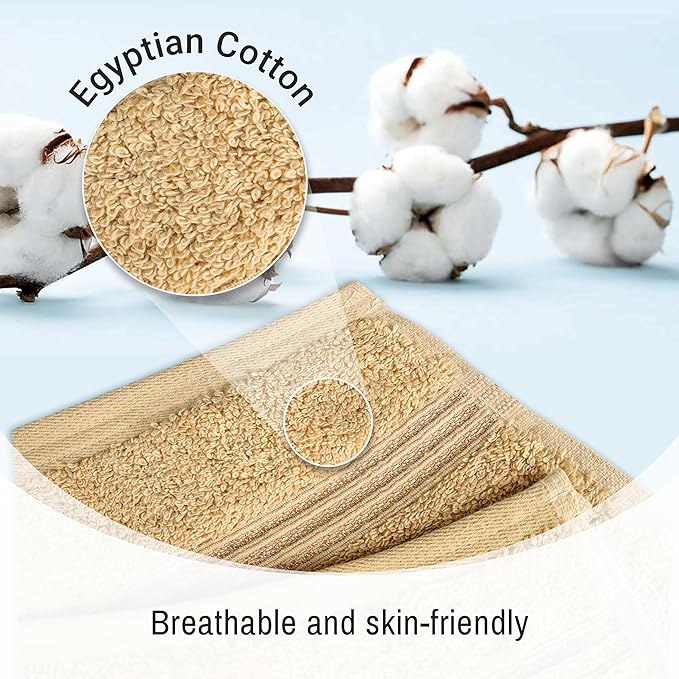 Superior Egyptian Cotton 8-Piece Hand Towel Set, Towel Basics for Quick Dry, Absorbent Small Towels, Facial, Spa, Kitchen, Bathroom Essentials, Apartment, Guest Bath, Soft, Washcloth, Gold