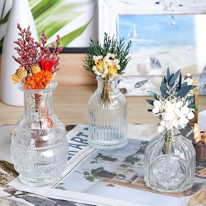 Der Rose Bud Vases in Bulk Glass Vase for Centerpieces Set of 20 Small Flower Vases Mini Vintage Vases for Rustic Wedding, Home Table Decorations (Clear)