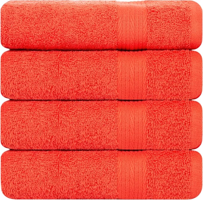 Ample Decor Hand Towels for Bathroom 18 X 28 Inch 600 GSM 100% Cotton, Soft Absorbent - 4 Pcs Orange