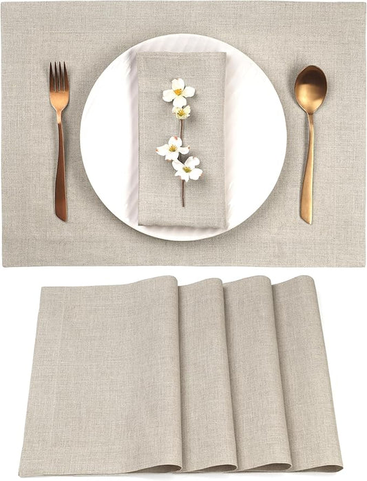 D'Moksha Homes Linen Natural Placemats Set of 4-100% Pure Linen Placemats 14 x 19 Inch for Summer - Handcrafted and Machine Washable