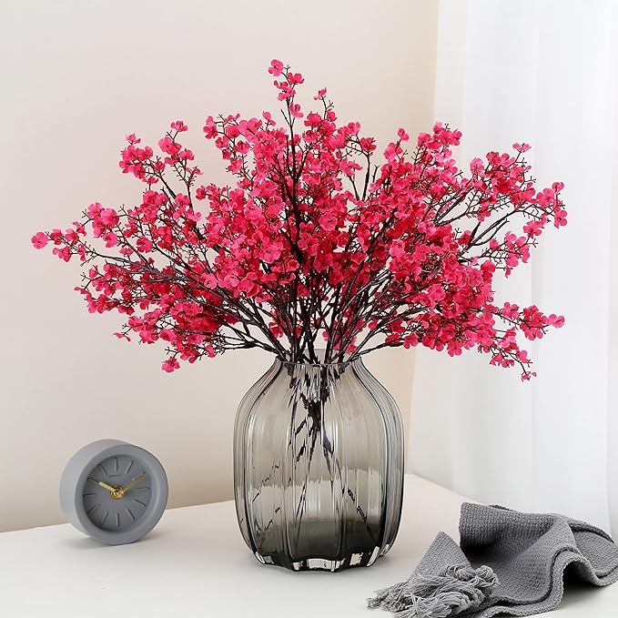 JAKY-Global 9pcs Babys Breath Artificial Flowers Gypsophila Bouquet Bulk Fake Spring Silk Small Flowers Real Touch Faux Floral for Home Bedroom Kitchen Garden Wedding Christmas Party DIY Decor (Rose)