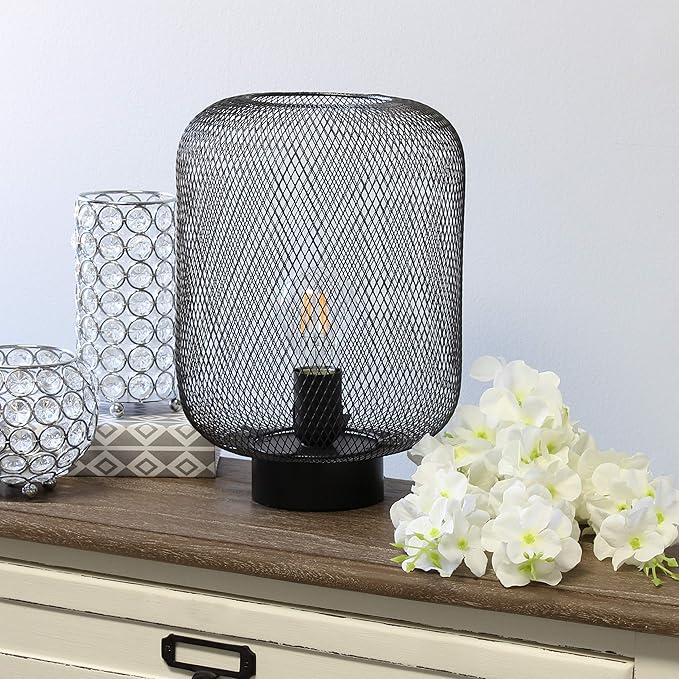 Simple Designs LT1072-BLK Metal Mesh Industrial Table Lamp, Black