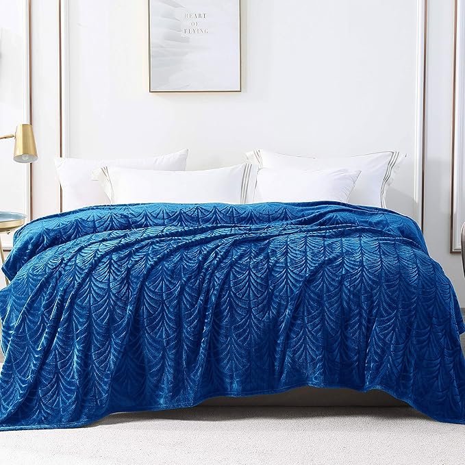 Whale Flotilla Flannel Fleece Twin Size Blanket for Bed, Soft Fluffy Velvet Bedspread Coverlet with Decorative Vintage Pattern for All Season, Warm and Lightweight, 60x80 Inch, Royal Blue