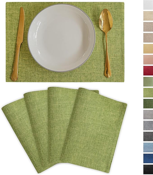 Demetex Sage Green Placemats Set of 4 Linen Textured Table Place Mats Heat Resistant Fabric Plate Mats for Party Holiday Dining Kitchen, Lime Green