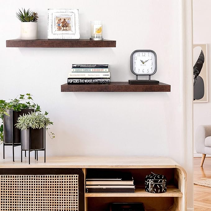 Floating Wall Shelves, 24” Wall Mounted Hanging Shelf Set for Living Room, Office, Kitchen, Bathroom &, Perfect Home Room Wall Decor, Rustic Pattern Designed – Rustic Brown