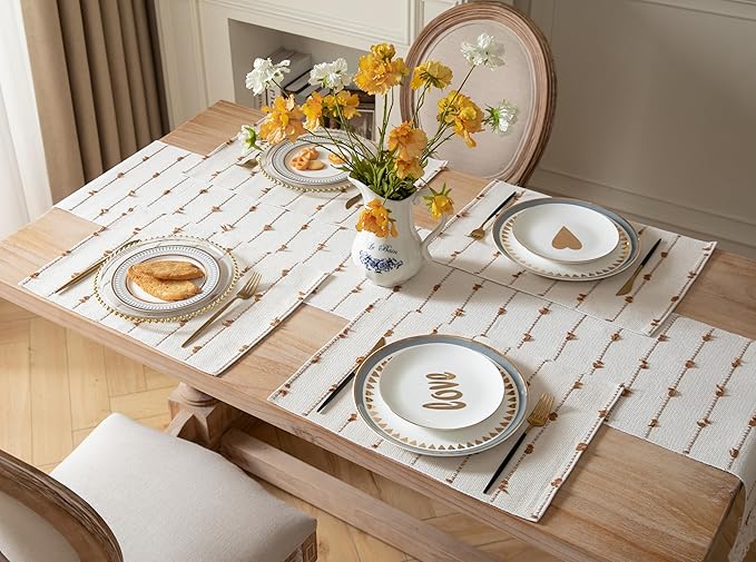 Boho Placemats Set of 4 for Dining Table Decor, Woven Cloth Place Mats for Farmhouse Rustic Kitche Home Decor, Cotton Placemats 13 x 19 Inch, Brown and Beige Table mats