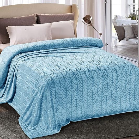 Whale Flotilla Flannel Fleece Twin Size Blanket for Bed, Soft Fluffy Velvet Bedspread Coverlet with Decorative Vintage Pattern for All Season, Warm and Lightweight, 60x80 Inch, Stone Blue