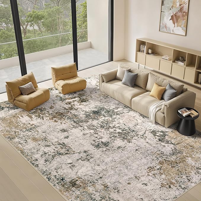 Area Rugs for Living Room: 6x9 Abstract Washable Rug Large Soft Stain Resistant Non-Slip Backing for Bedroom Dining Room Indoor Home Office Carpet for Kids Pet Friendly Families - Dark Brown