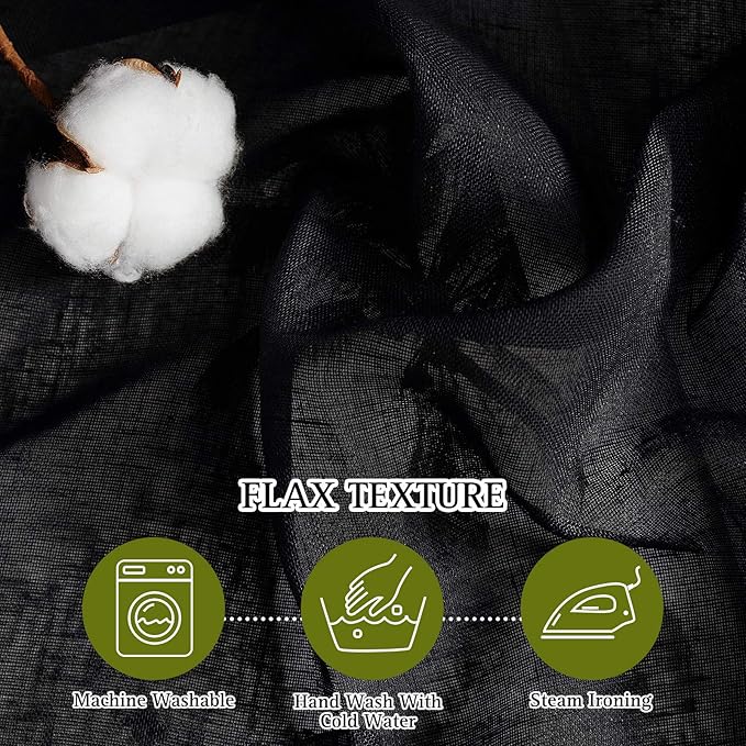 NICETOWN Classic Linen Weave Flax Sheer Window Curtains, Grommet Translucent Drapes Semitransparent Privacy with Light Through for Bedroom/Living Room, Black, W52 x L96, 2 Pieces
