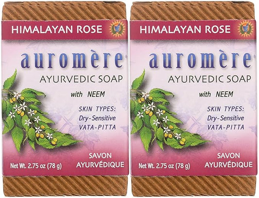 Auromere Ayurvedic Bar Soap, Himalayan Rose - Eco Friendly, Handmade, Vegan, Cruelty Free, Natural, Non GMO (2.75 oz), 2 pack