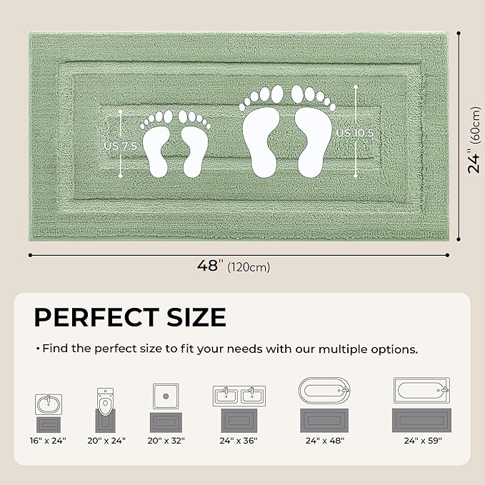 GRANNY SAYS Sage Green Bathroom Rugs Non Slip, 48" x 24", Small Bathroom Rugs Washable，Bath Mats for Floor, Microfiber Bath Mat for Tub, Absorbent Shower Rug