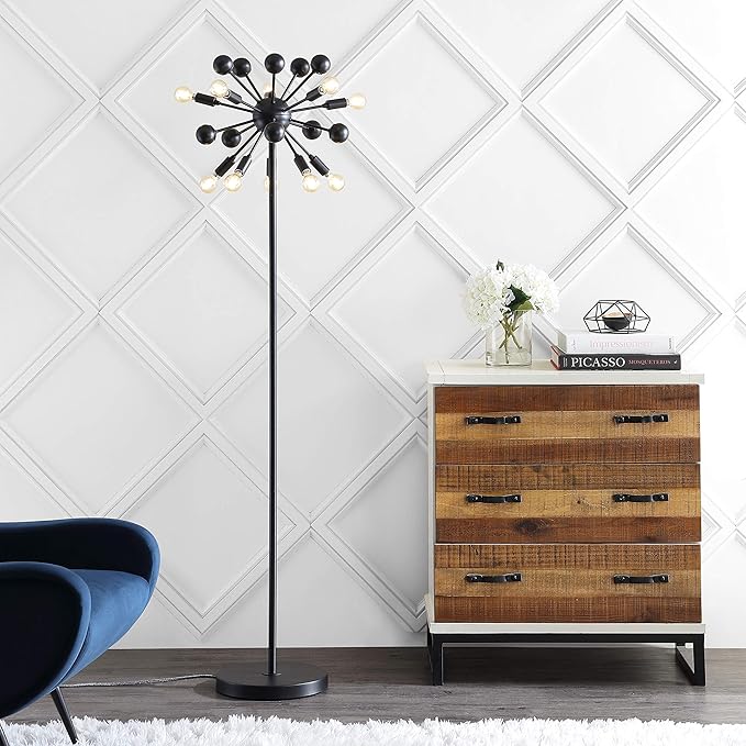 JONATHAN Y JYL9049A Orbit 10-Light 63" Modern Sputnik Metal LED Floor Lamp, Farmhouse, Midcentury, Contemporary, Industrial, Scandinavian, Transitional, Office, Living Room, Bedroom, Black
