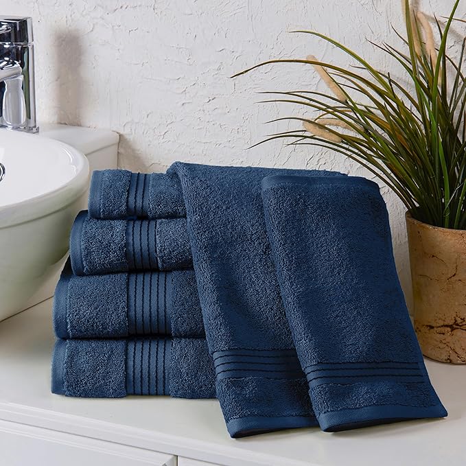 Elegant Comfort Premium Cotton 6-Piece Towel Set, Includes 2 Washcloths, 2 Hand Towels and 2 Bath Towels, 100% Turkish Cotton - Highly Absorbent and Super Soft Towels for Bathroom, Navy