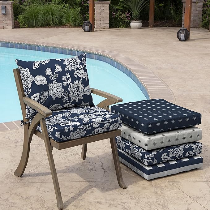 Arden Outdoor Dining Chair Cushion, 21 x 21, Rain-Proof, Fade Resistant 21 x 21, Sapphire Blue Ashland Jacobean