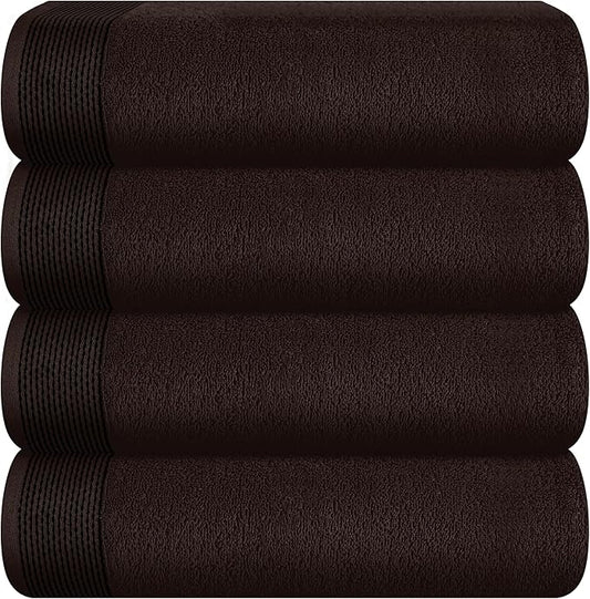 Belizzi Home Ultra Soft 4 Pack Oversized Bath Towel Set 27x54 inches, 100% Cotton Bath Towels, Highly Absorbant Compact Quickdry & Lightweight Towel, Ideal for Gym Travel Camp Pool - Chocolate Brown