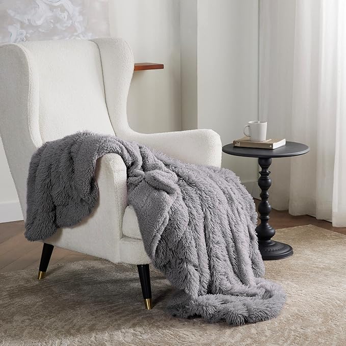 Bedsure Fuzzy Sherpa Faux Fur Twin Blanket Grey Cozy Gifts for Women Men, Soft Fleece Plush Warm Minky Thick Blanket Twin Size for Bed, Couch, Room Decor Dorm Essentials Grey Decor Gifts, 60x80