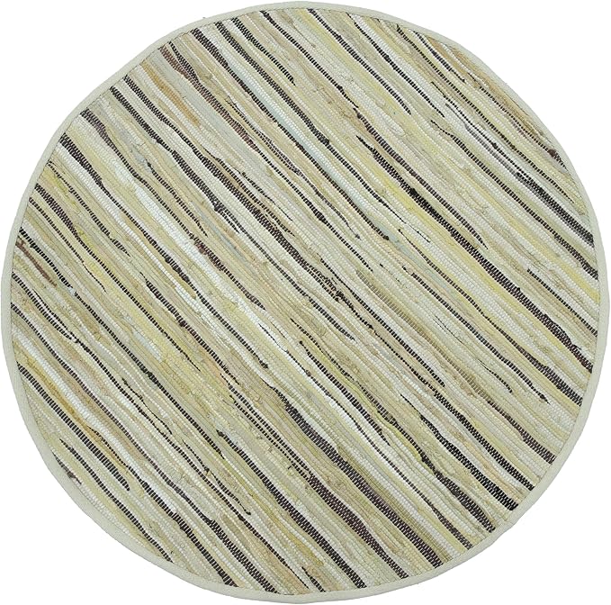 Area Rugs 4Ft Round Beige Cotton Rug Farmhouse Handwoven for Bedroom, Bathroom,Living Room | Boho Reversible Washable RagRug Circle Carpet for Kitchen, Patio, Kids Playroom, Nursery