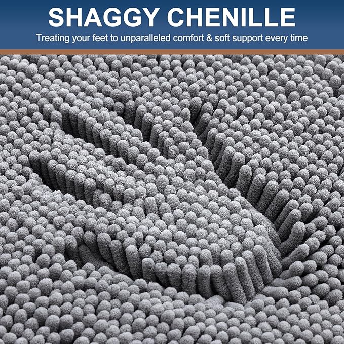 Smiry Luxury Chenille Toilet Rugs U-Shaped 24x24, Soft Absorbent Non-Slip Contour Bathroom Rugs for Toilet, Machine Washable Contoured Bath Mats, Grey
