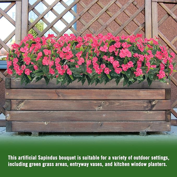 Spring Decorations for Home Flowers Fake Plants Fake Flowers Artificial Impatiens Bouquet Flowers for Outdoors Silk Faux Flowers Impatiens Plants Decor Indoor Planters 15.7" (Rose Red) 8PCS